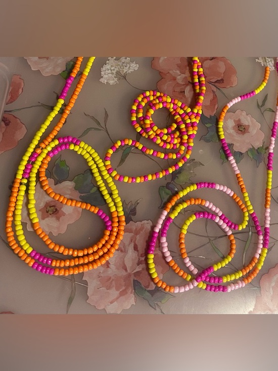Handmade Accessories - 36 inch  3pcs Neon Beaded Waist Bead Set - Pink, Yellow, Orange